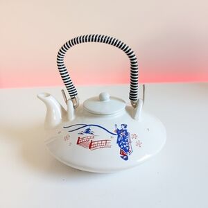 Vintage Japanese Ceramic Teapot – Geisha Design with Bamboo Made in Japan